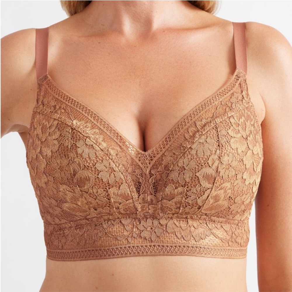 NWT KNIX Lace Longline bra in gilded gold, size M